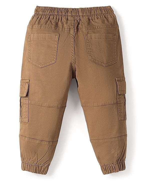 Babyhug Cotton Spandex Full Length Solid Color Trouser - Brown
