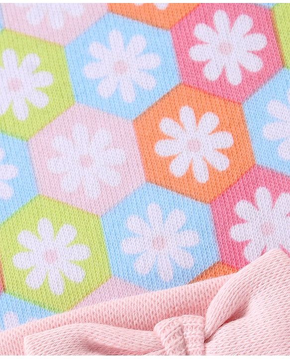 Babyhug 100% Cotton Knit Cap Mittens & Booties Set Floral Print - Pink
