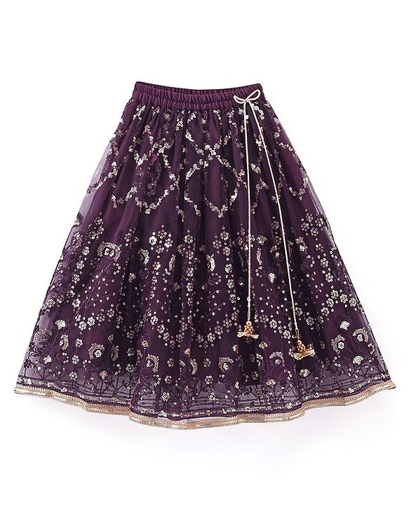 Babyhug Cape Sleeves Sequenced Embroidered Choli with Lehenga and Poncho Set - Purple