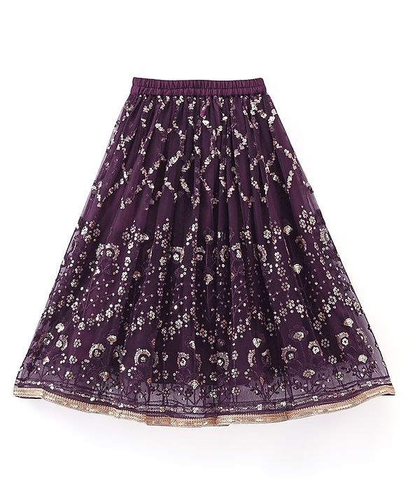 Babyhug Cape Sleeves Sequenced Embroidered Choli with Lehenga and Poncho Set - Purple