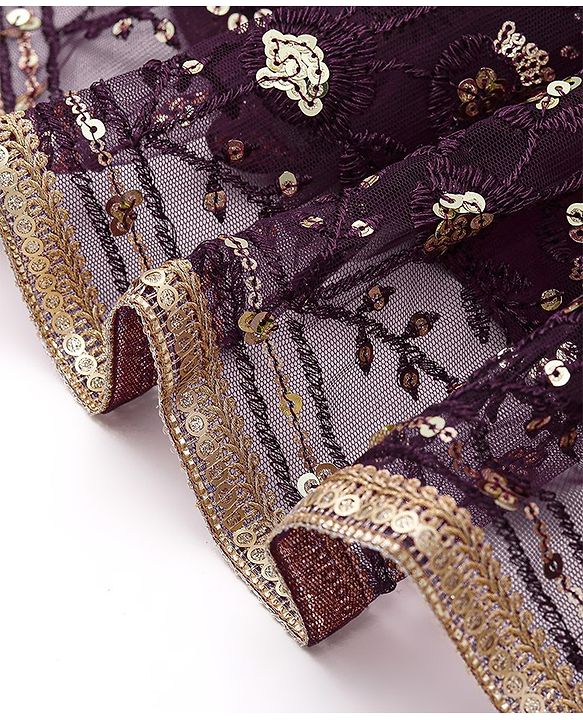 Babyhug Cape Sleeves Sequenced Embroidered Choli with Lehenga and Poncho Set - Purple