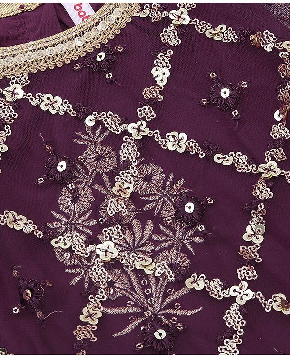 Babyhug Cape Sleeves Sequenced Embroidered Choli with Lehenga and Poncho Set - Purple