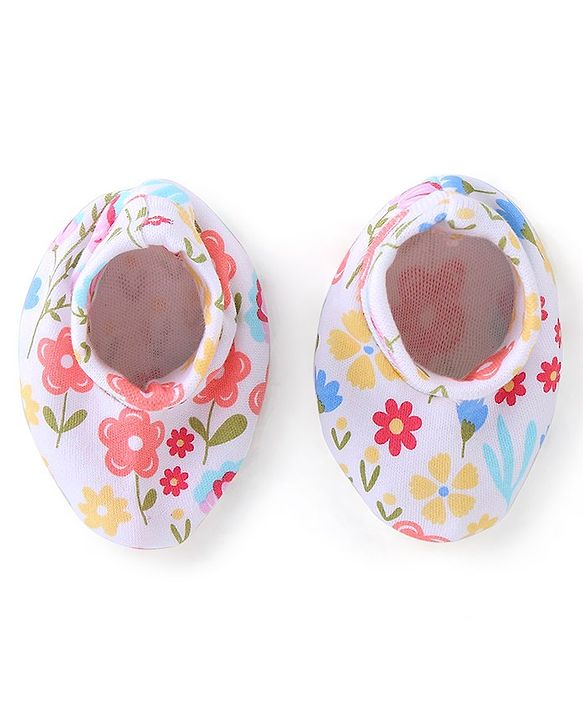 Babyhug 100% Cotton Mittens & Booties Set Floral Print - Pink