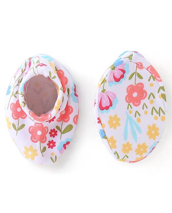 Babyhug 100% Cotton Mittens & Booties Set Floral Print - Pink