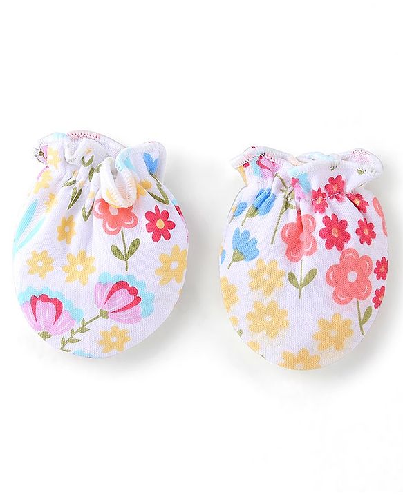 Babyhug 100% Cotton Mittens & Booties Set Floral Print - Pink