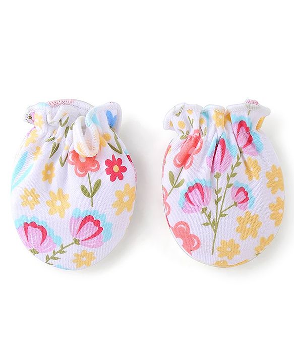 Babyhug 100% Cotton Mittens & Booties Set Floral Print - Pink
