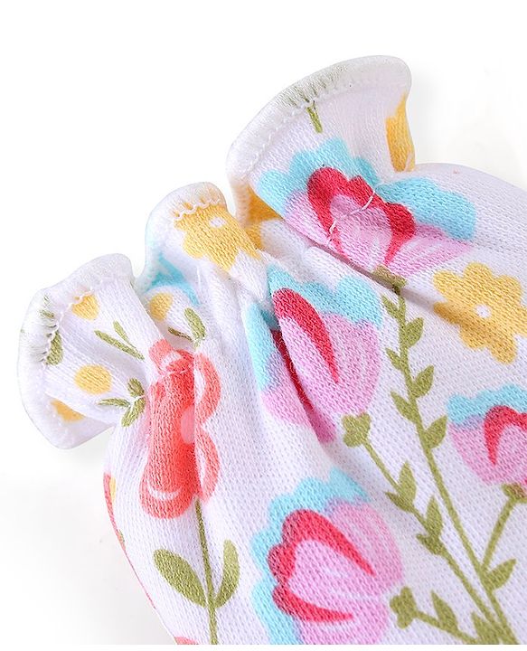 Babyhug 100% Cotton Mittens & Booties Set Floral Print - Pink