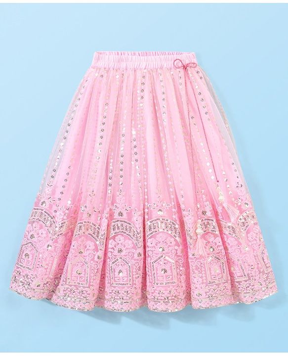 Babyhug Three Fourth Sleeves Sequenced Embroidered Choli with Lehenga and Dupatta Set - Pink