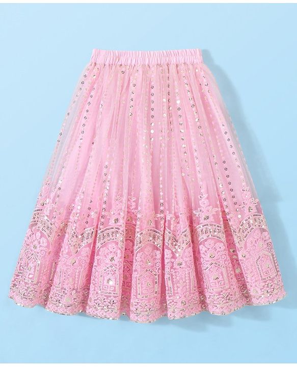 Babyhug Three Fourth Sleeves Sequenced Embroidered Choli with Lehenga and Dupatta Set - Pink