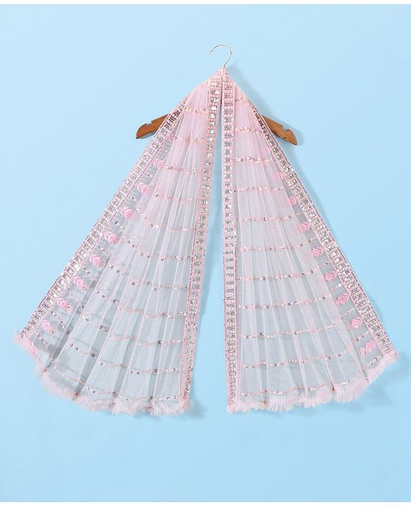Babyhug Three Fourth Sleeves Sequenced Embroidered Choli with Lehenga and Dupatta Set - Pink