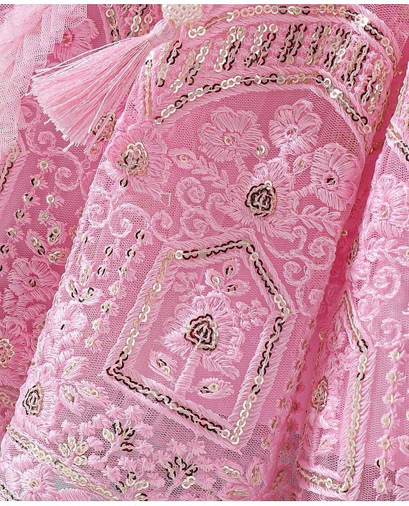 Babyhug Three Fourth Sleeves Sequenced Embroidered Choli with Lehenga and Dupatta Set - Pink