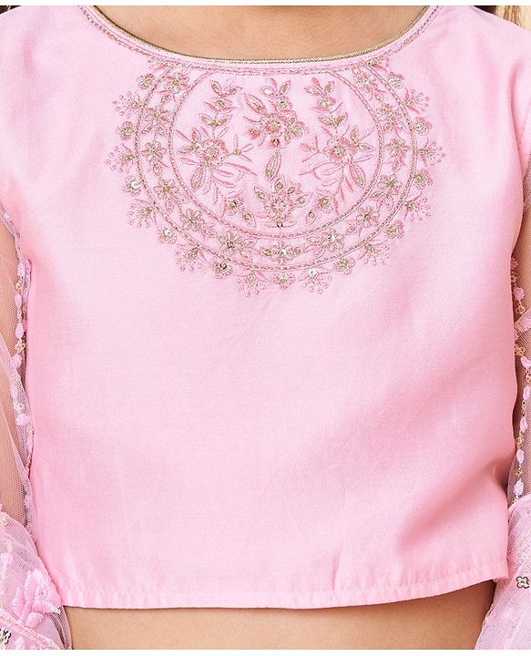 Babyhug Three Fourth Sleeves Sequenced Embroidered Choli with Lehenga and Dupatta Set - Pink
