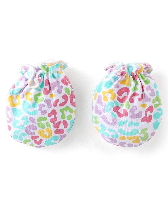 Babyhug 100% Cotton Knit Printed Mittens & Booties - Multicolor