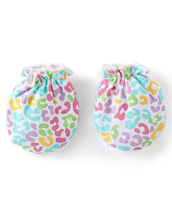 Babyhug 100% Cotton Knit Printed Mittens & Booties - Multicolor