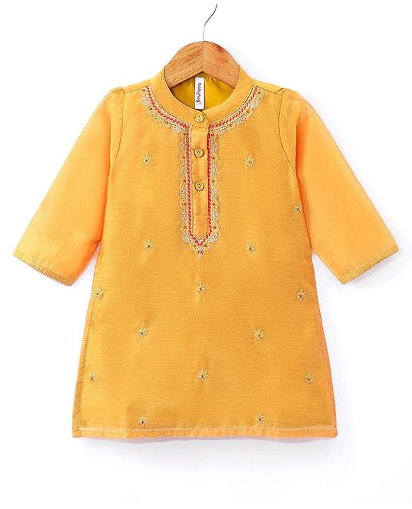 Babyhug Three Fourth Sleeves Embroidered Kurti Sharara and Dupatta Set - Mustard