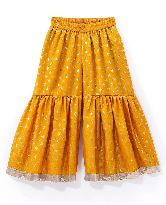 Babyhug Three Fourth Sleeves Embroidered Kurti Sharara and Dupatta Set - Mustard