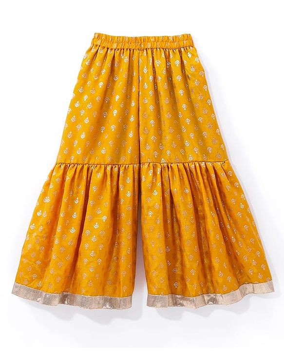 Babyhug Three Fourth Sleeves Embroidered Kurti Sharara and Dupatta Set - Mustard