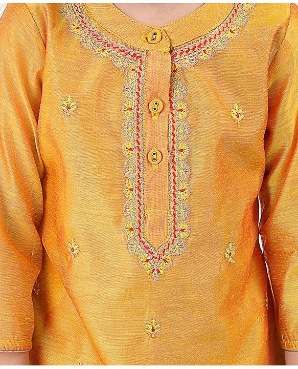 Babyhug Three Fourth Sleeves Embroidered Kurti Sharara and Dupatta Set - Mustard