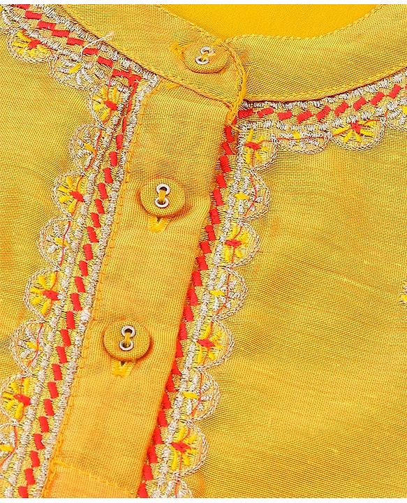 Babyhug Three Fourth Sleeves Embroidered Kurti Sharara and Dupatta Set - Mustard