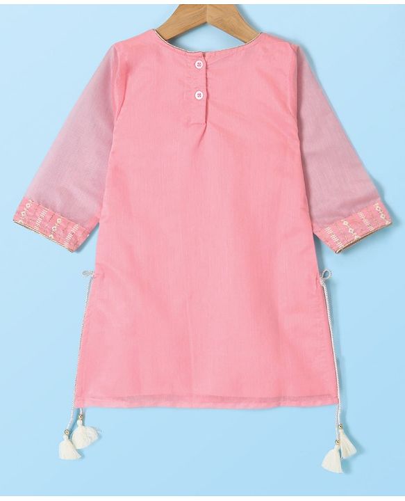 Babyhug Three Fourth Sleeves Embroidered Kurti Sharara and Dupatta Set - Pink