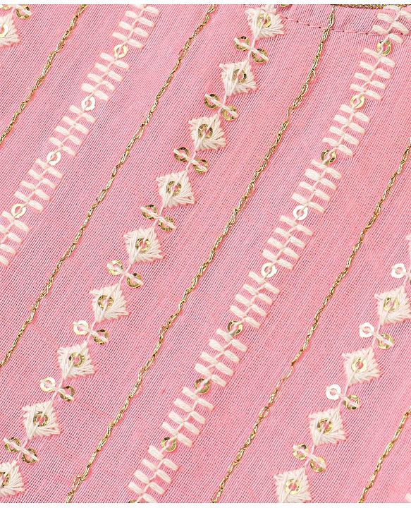 Babyhug Three Fourth Sleeves Embroidered Kurti Sharara and Dupatta Set - Pink