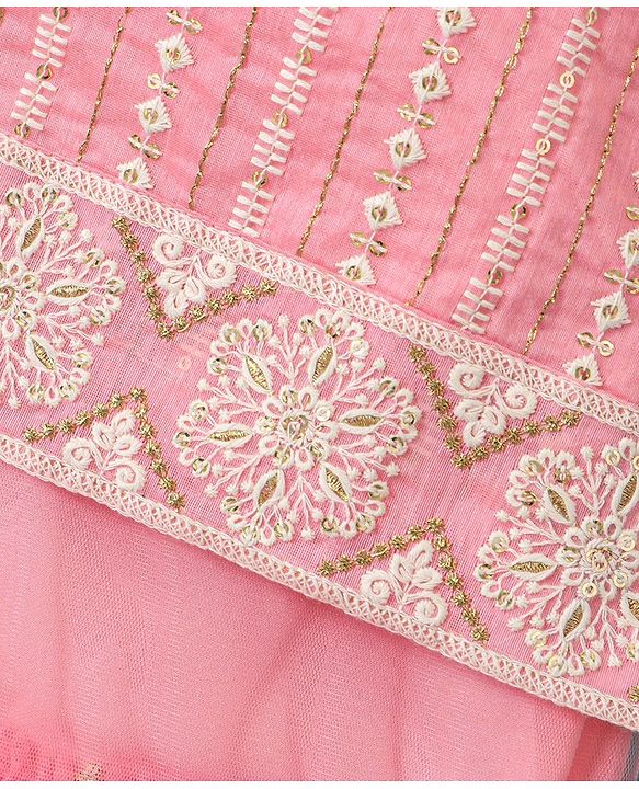 Babyhug Three Fourth Sleeves Embroidered Kurti Sharara and Dupatta Set - Pink
