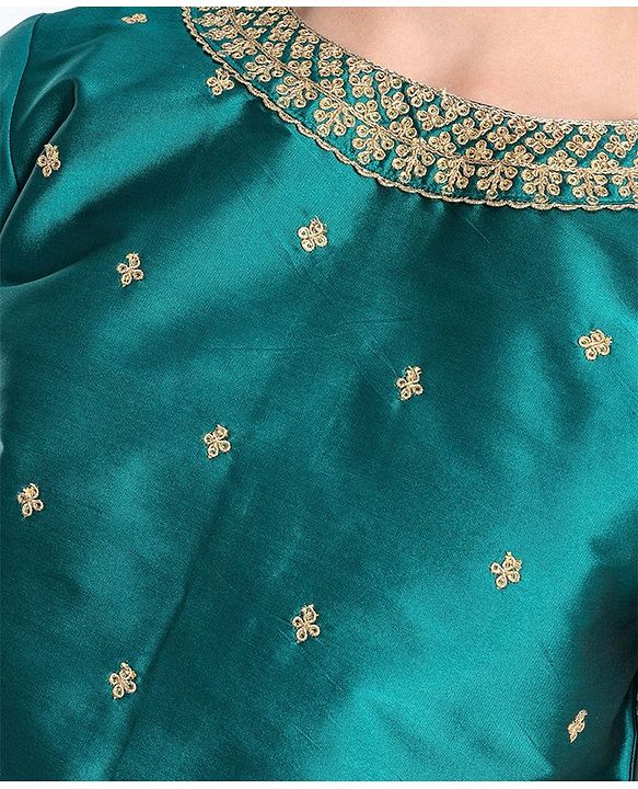 Pine Kids Woven Half Sleeves Lehenga Choli Set With Embroidered - Green