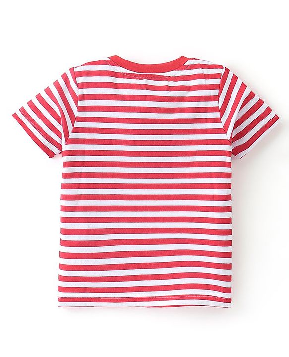 Babyhug 100% Cotton Knit Dungaree and Half Sleeves Tee Set with Stripes - Red