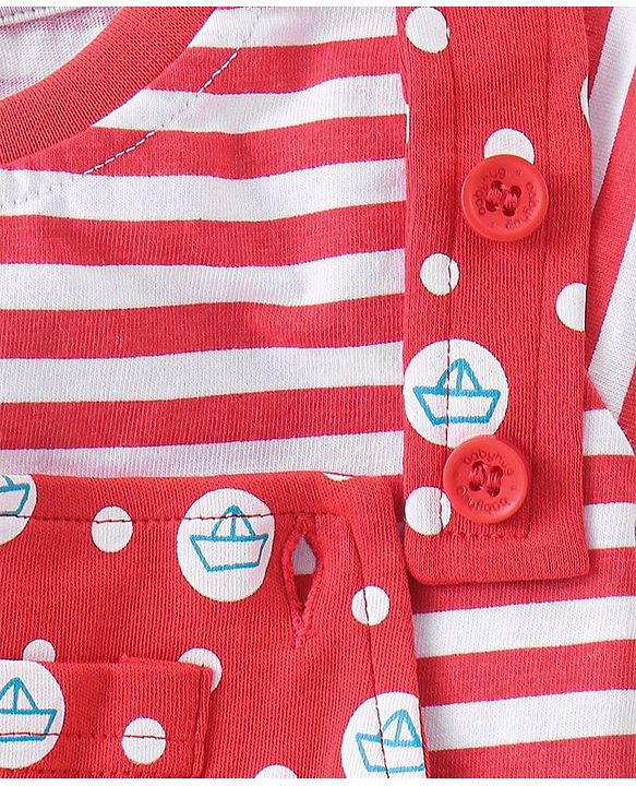 Babyhug 100% Cotton Knit Dungaree and Half Sleeves Tee Set with Stripes - Red