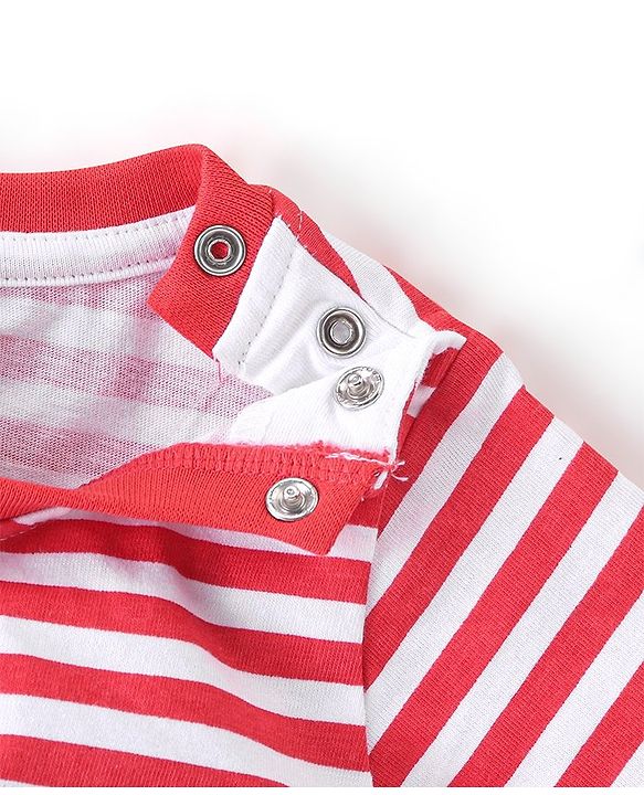 Babyhug 100% Cotton Knit Dungaree and Half Sleeves Tee Set with Stripes - Red