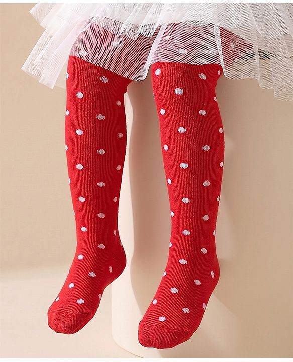 Cute Walk by Babyhug Anti Bacterial Tights Polka Dot Design - Red