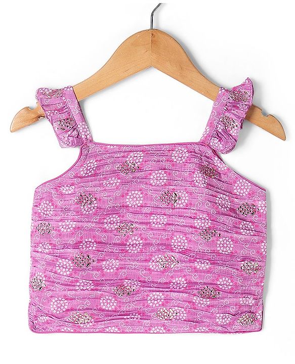 Babyhug Sleeveless Printed Choli with Embossed Foil Lehenga and Dupatta - Purple