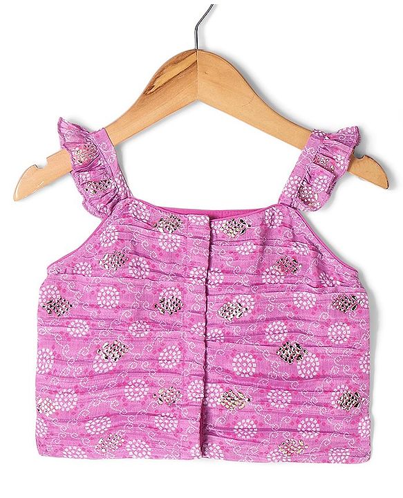 Babyhug Sleeveless Printed Choli with Embossed Foil Lehenga and Dupatta - Purple