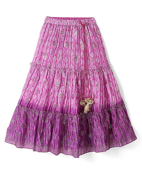 Babyhug Sleeveless Printed Choli with Embossed Foil Lehenga and Dupatta - Purple