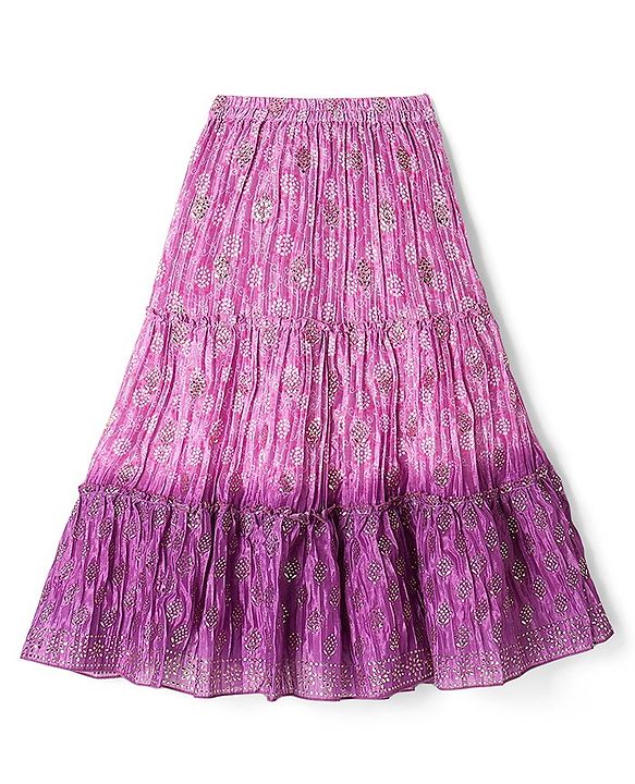 Babyhug Sleeveless Printed Choli with Embossed Foil Lehenga and Dupatta - Purple