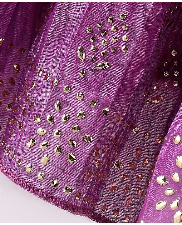 Babyhug Sleeveless Printed Choli with Embossed Foil Lehenga and Dupatta - Purple