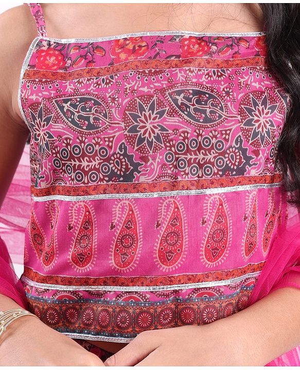 Pine Kids All Over Floral Printed Sleeveless Choli  Lehenga Set With Dupatta - Pink