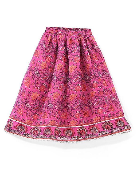 Pine Kids All Over Floral Printed Sleeveless Choli  Lehenga Set With Dupatta - Pink