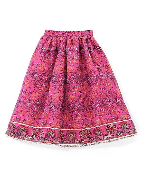 Pine Kids All Over Floral Printed Sleeveless Choli  Lehenga Set With Dupatta - Pink