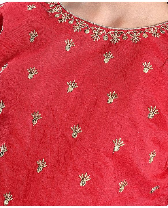 Pine Kids Half Sleeves Embroidered Choli & Lehenga Set- Red