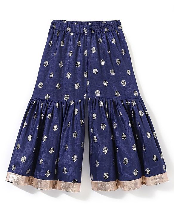 Babyhug 100% Cotton Three Forth Sleeve Kurti Sharara And Dupatta With Bandhani Print- Pink & Navy Blue