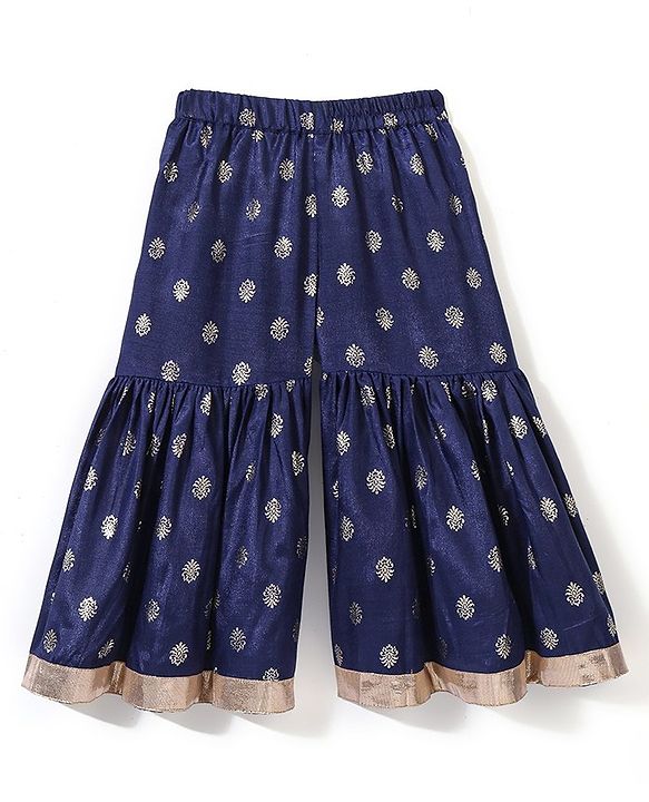 Babyhug 100% Cotton Three Forth Sleeve Kurti Sharara And Dupatta With Bandhani Print- Pink & Navy Blue