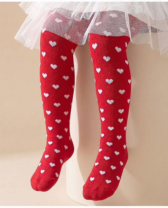 Cute Walk By Babyhug Anti Bacterial Cable Knit Tights Heart Design- Red