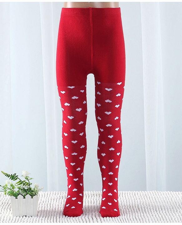 Cute Walk By Babyhug Anti Bacterial Cable Knit Tights Heart Design- Red