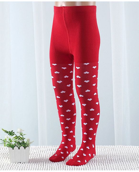 Cute Walk By Babyhug Anti Bacterial Cable Knit Tights Heart Design- Red