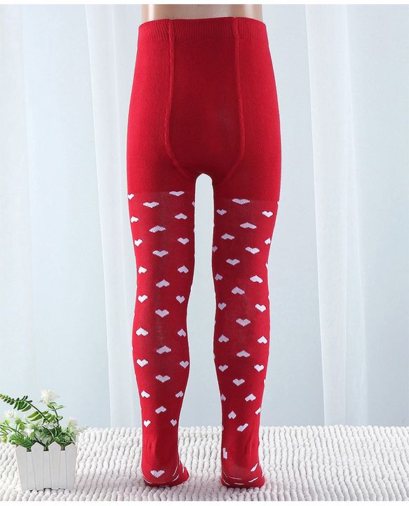 Cute Walk By Babyhug Anti Bacterial Cable Knit Tights Heart Design- Red