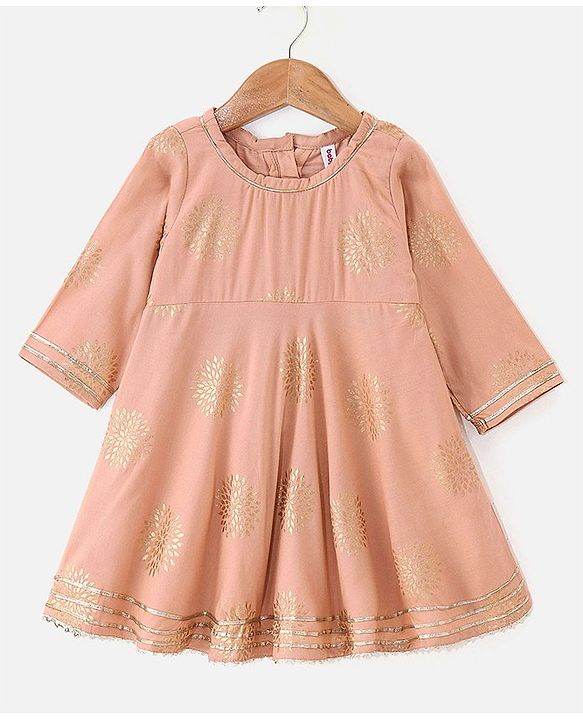 Babyhug Woven Three Fourth Sleeve Georgette Floral Foil Printed Kurti Sharara and Dupatta Set - Coral
