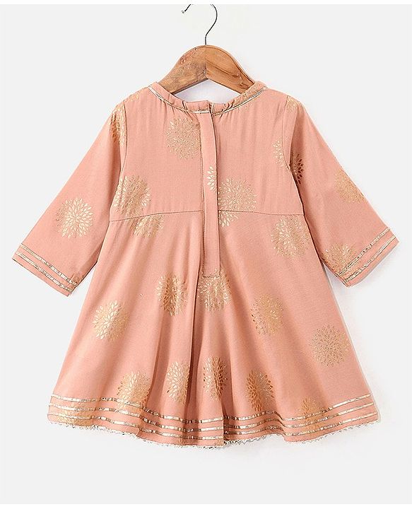 Babyhug Woven Three Fourth Sleeve Georgette Floral Foil Printed Kurti Sharara and Dupatta Set - Coral