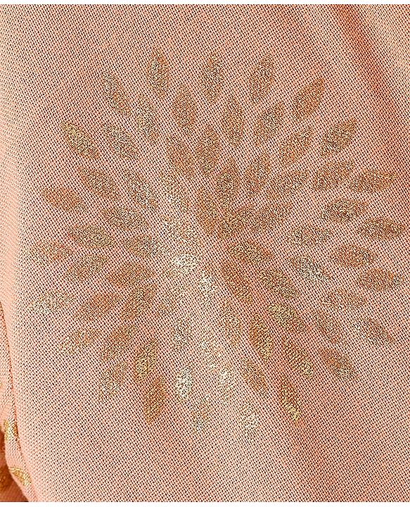 Babyhug Woven Three Fourth Sleeve Georgette Floral Foil Printed Kurti Sharara and Dupatta Set - Coral