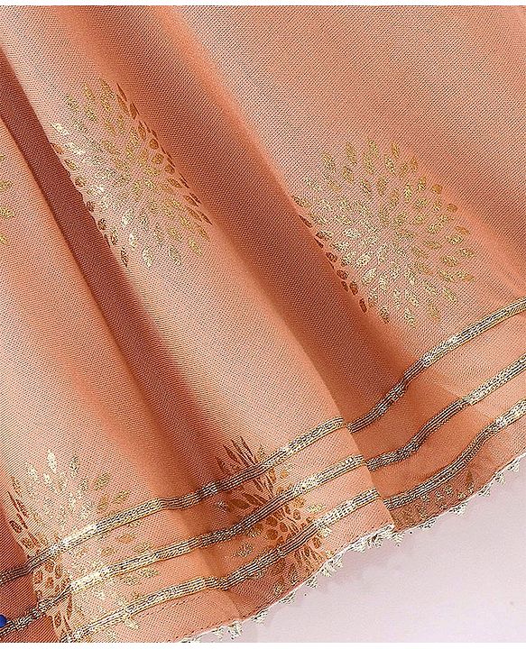 Babyhug Woven Three Fourth Sleeve Georgette Floral Foil Printed Kurti Sharara and Dupatta Set - Coral